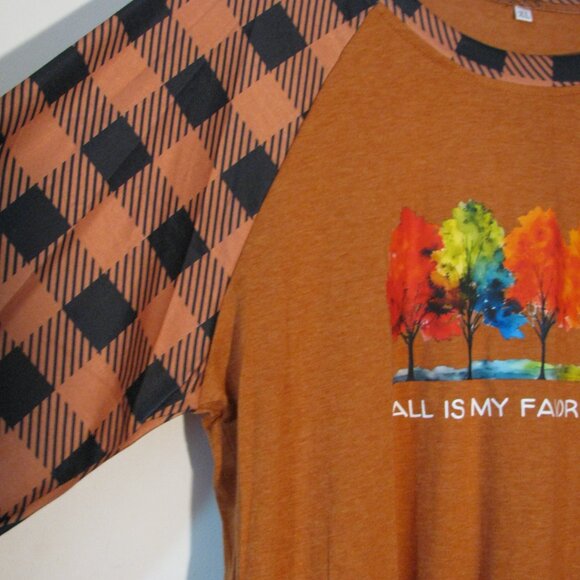 * Unbranded Fall Blouse XL New NWOT Pumpkin Spice Orange Fall Trees Leaves Cute - Picture 3 of 4